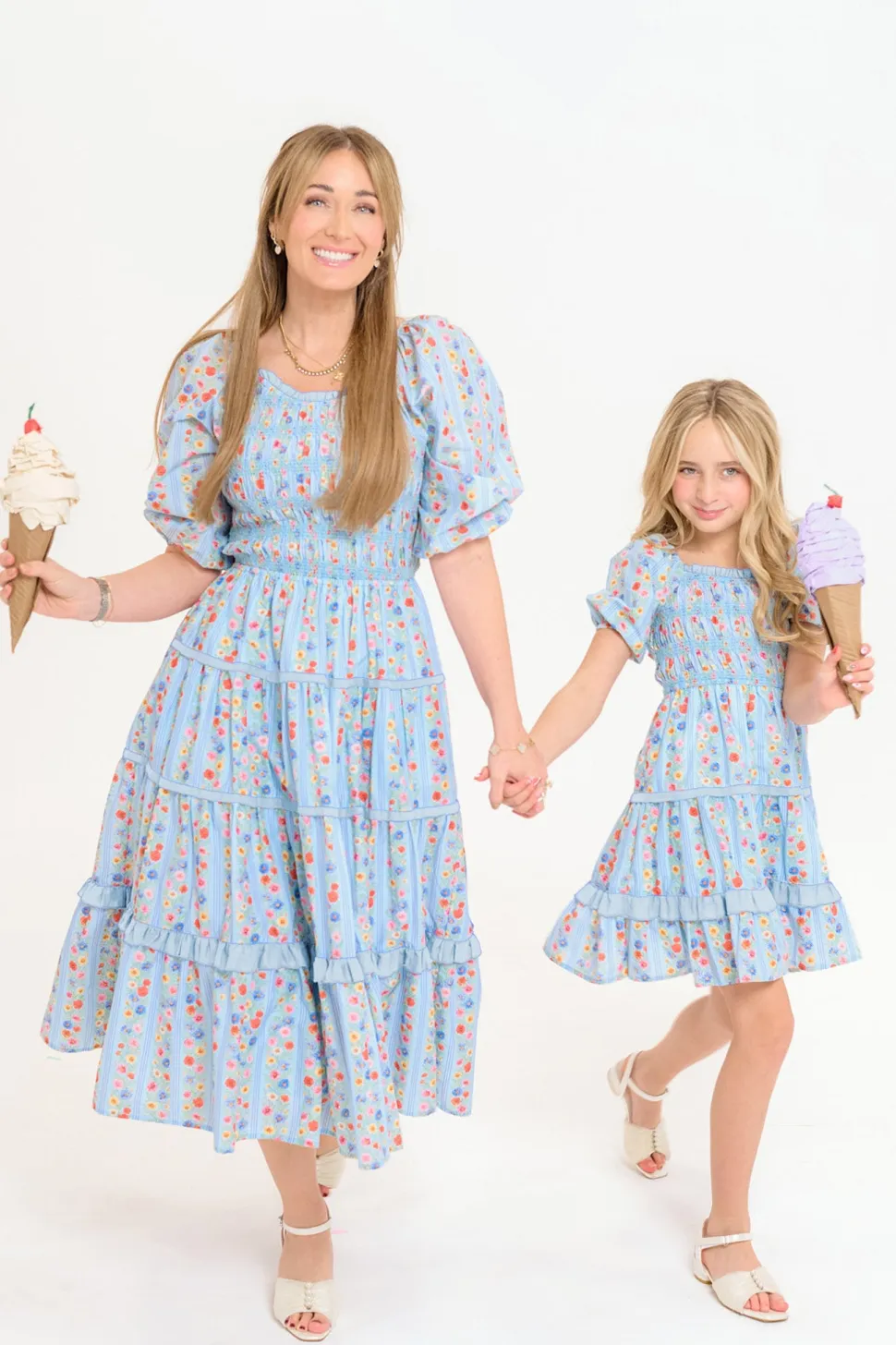 Mini Roselyn Dress in Blue Linear Floral Print