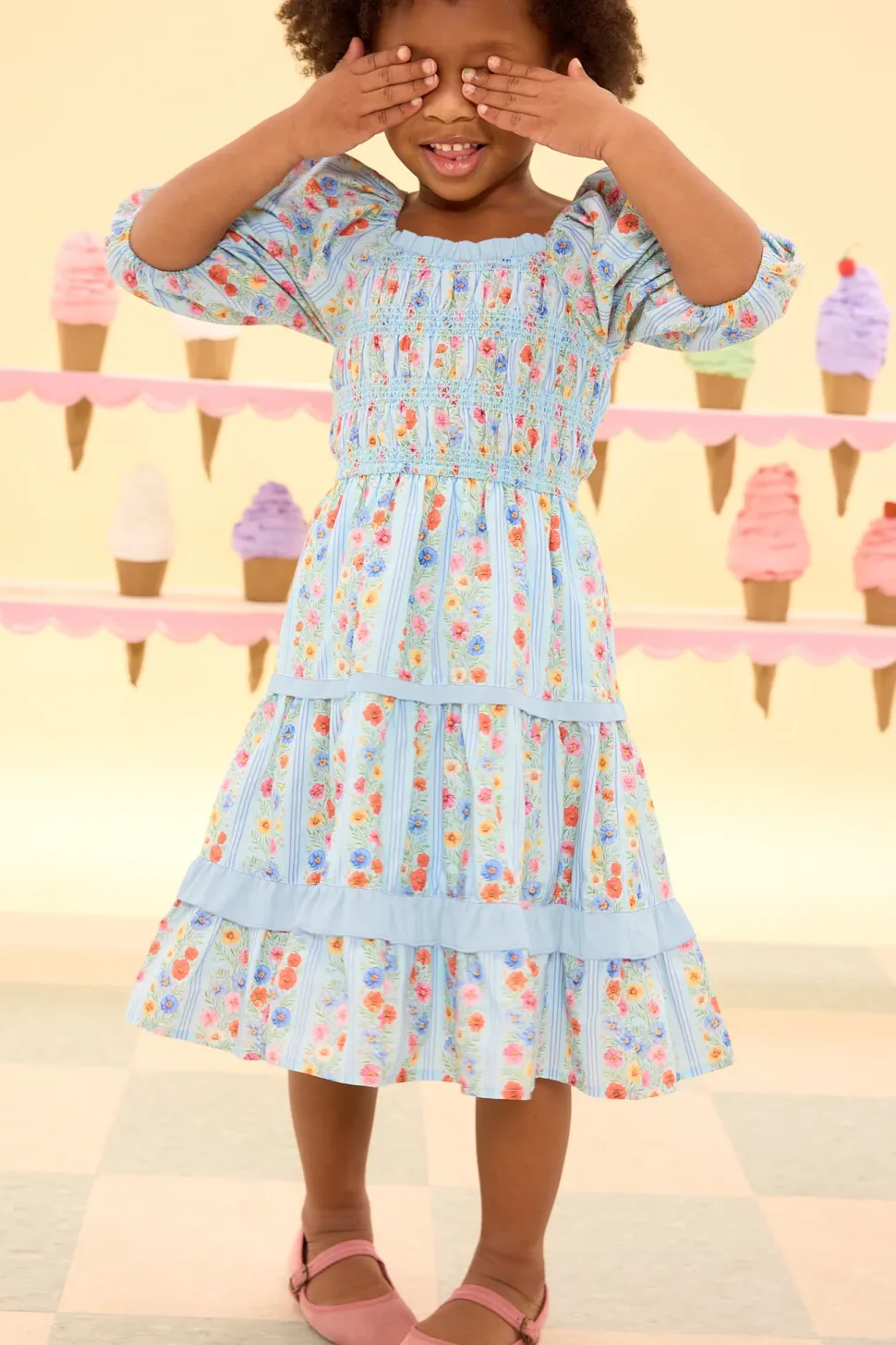 Mini Roselyn Dress in Blue Linear Floral Print