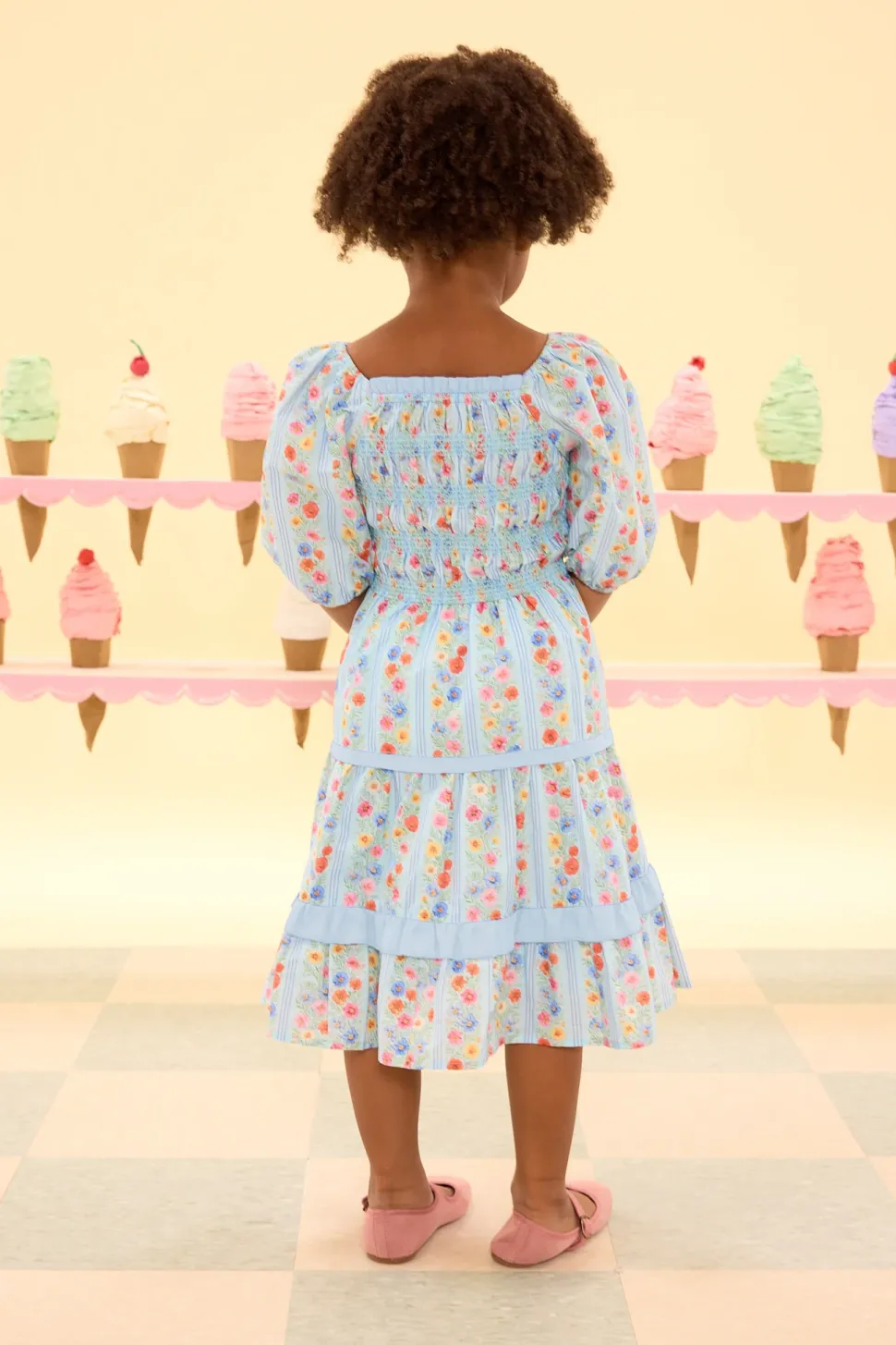 Mini Roselyn Dress in Blue Linear Floral Print