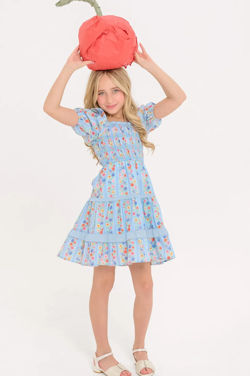 Mini Roselyn Dress in Blue Linear Floral Print