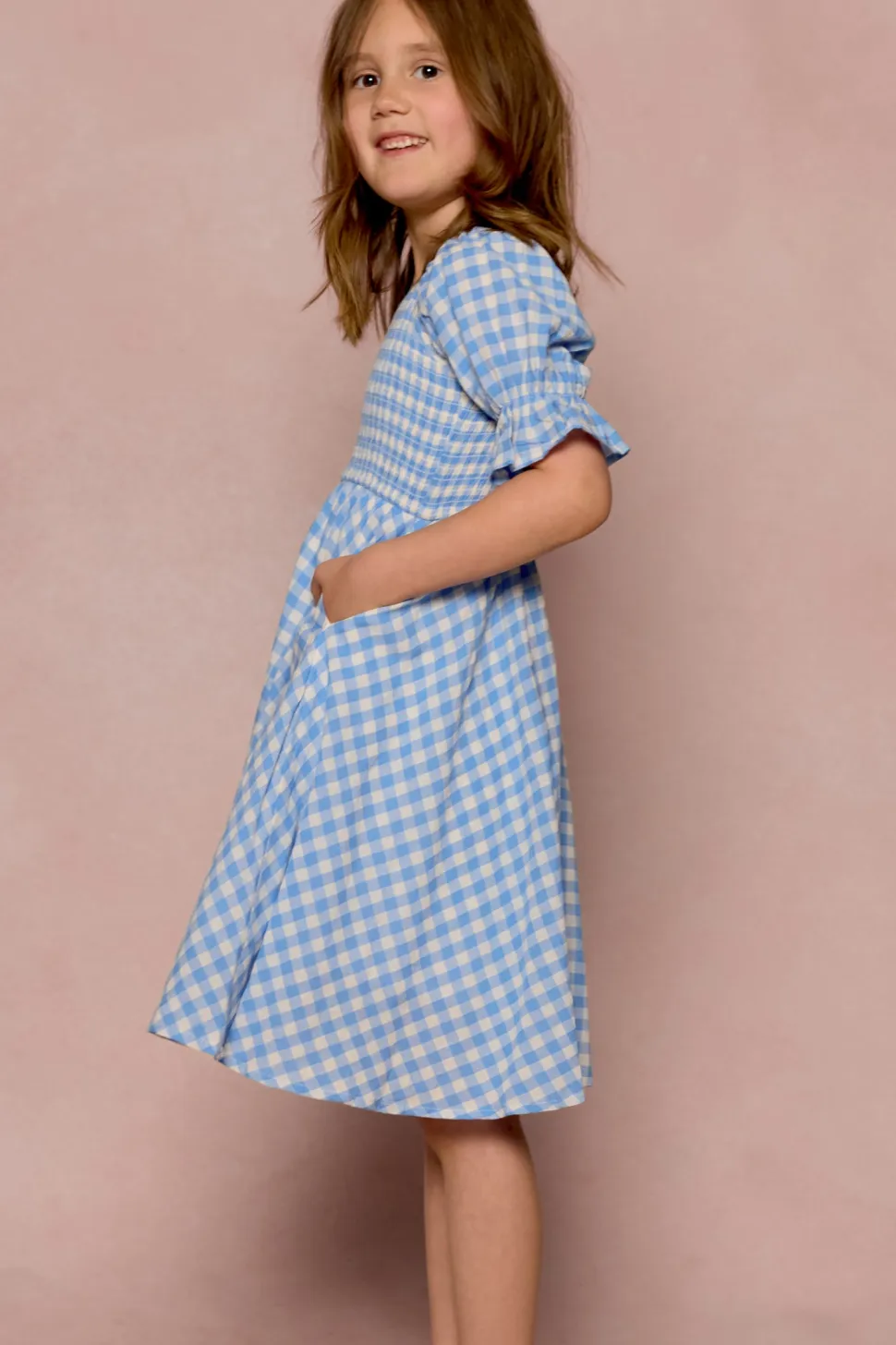 Mini Teagan Dress in Blue Gingham