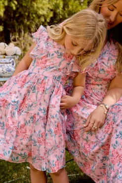 Mini Trixie Dress in Pink Sketched Flower Chiffon