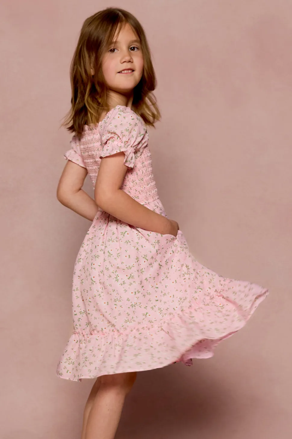 Mini Valencia Dress in Pink Ditsy Floral