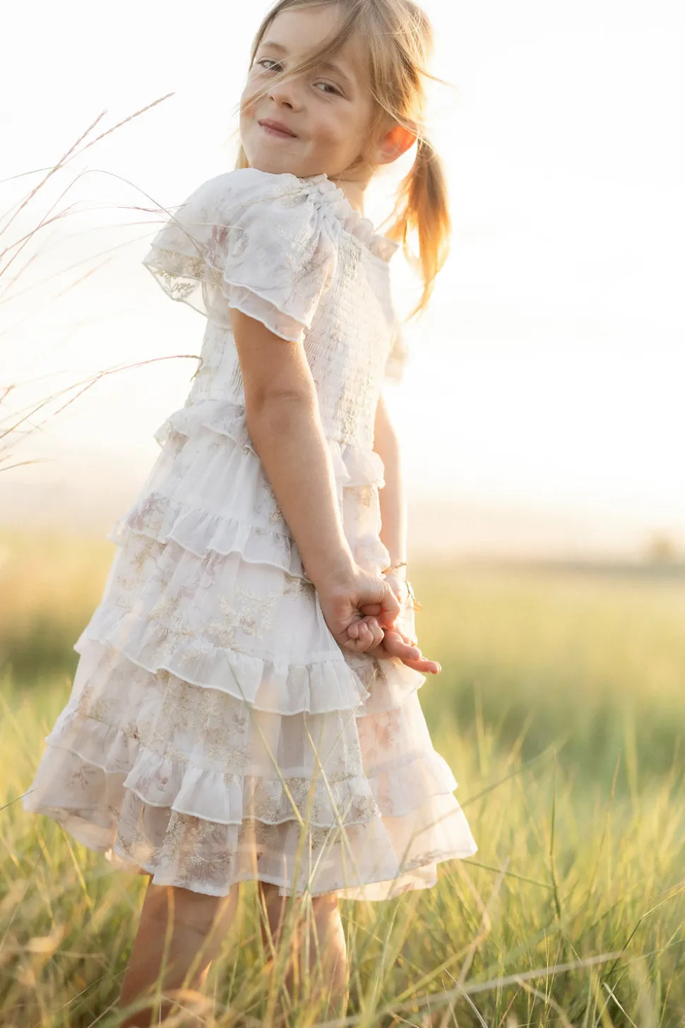 Mini Winnie Dress in Bright White Wispy Wildflower