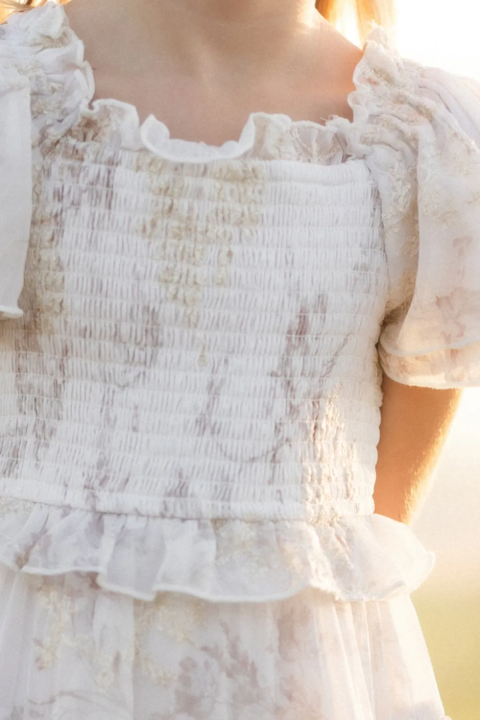 Mini Winnie Dress in Bright White Wispy Wildflower