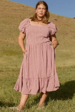 Monica Dress in Pink & Brown Gingham