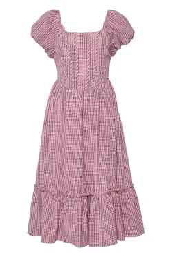 Monica Dress in Pink & Brown Gingham