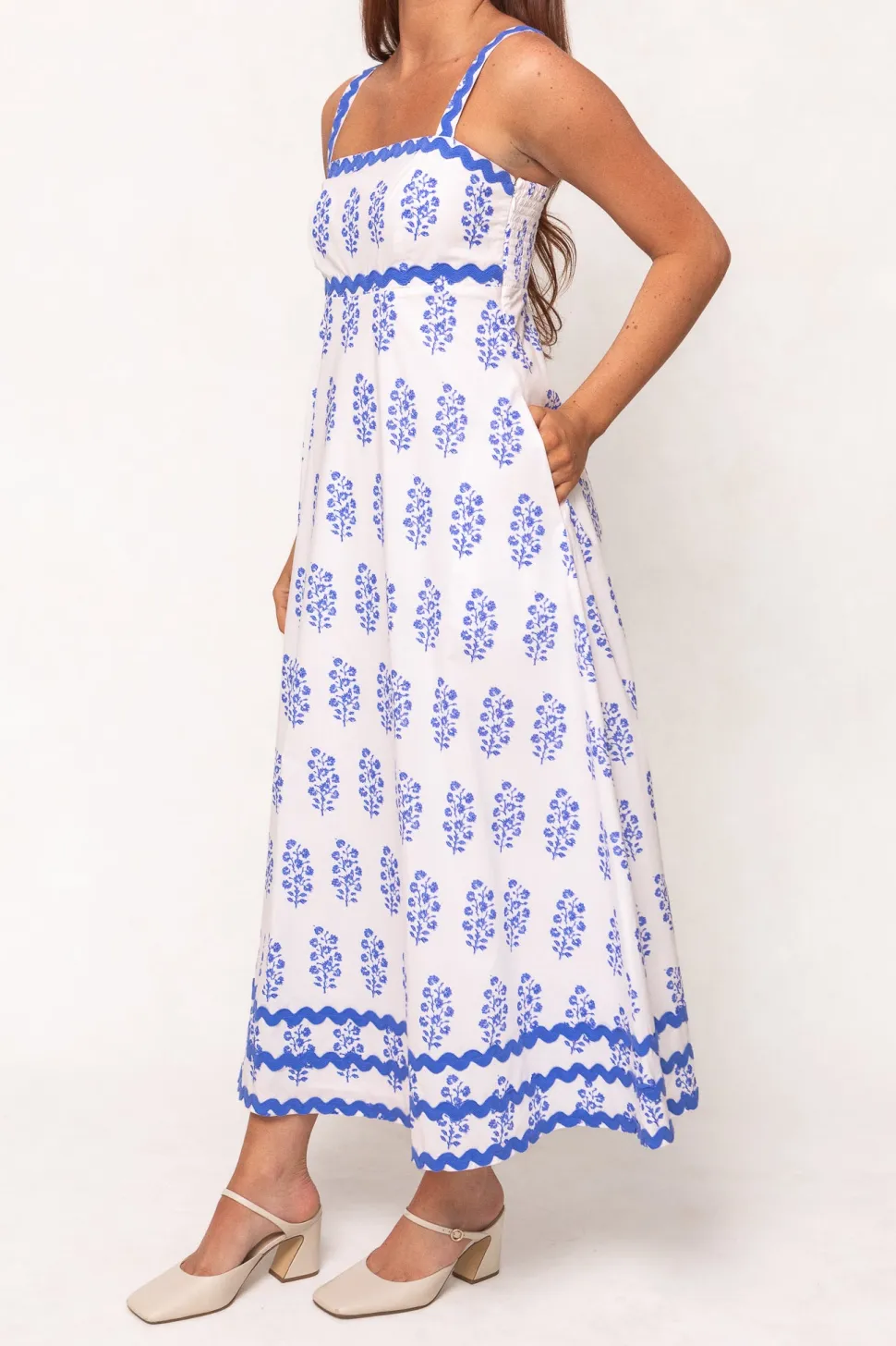 Palmer Dress in Blue Block Print