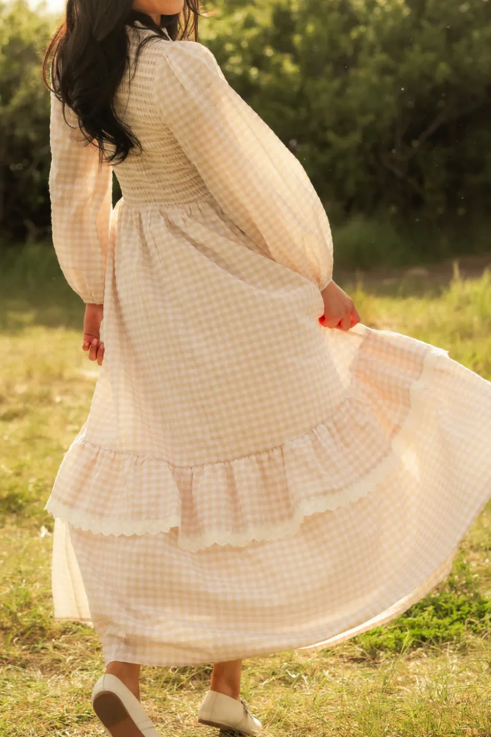 Presley Dress in Cream Gingham