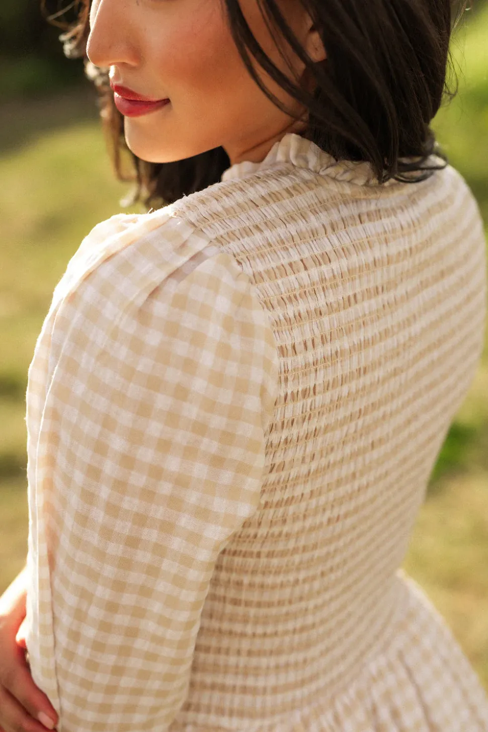 Presley Dress in Cream Gingham