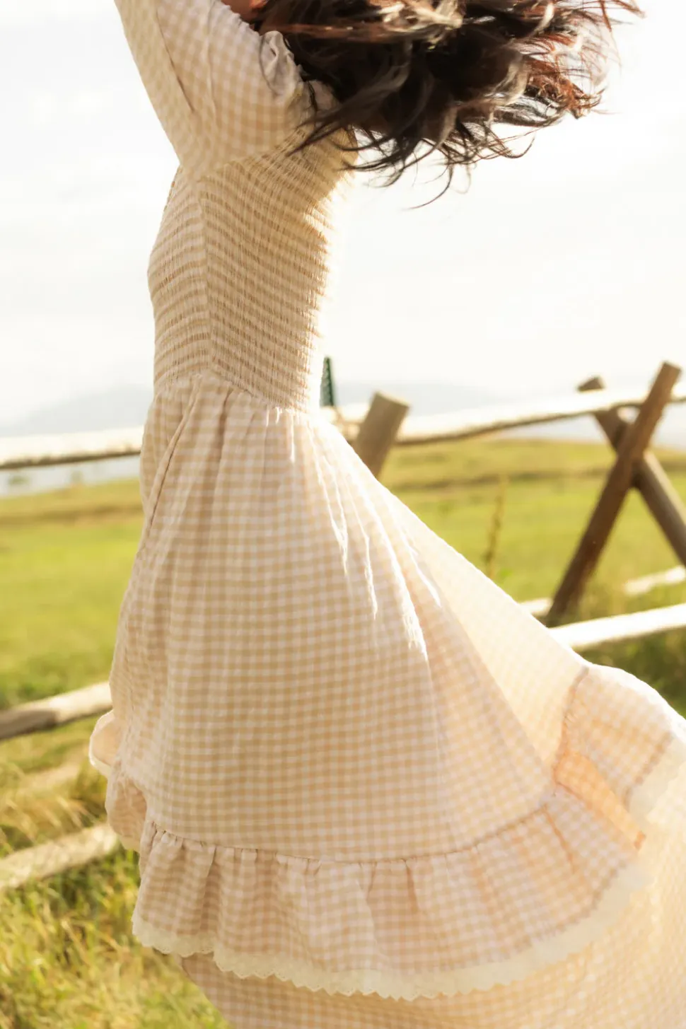 Presley Dress in Cream Gingham