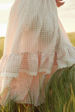 Presley Sleeveless Dress in Cream Gingham