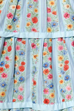 Roselyn Dress in Blue Linear Floral Print