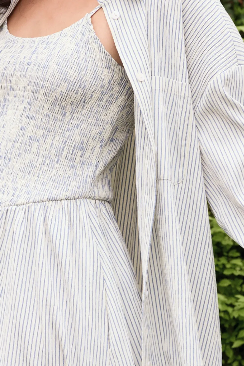 Sevilla Top in Blue & White Pinstripe