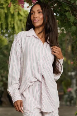 Sevilla Top in Green & Pink Pinstripe