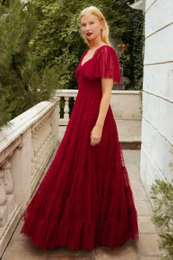 Solange Dress in Burgundy Tulle