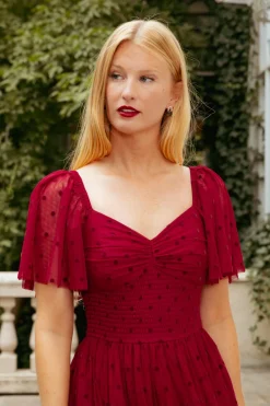 Solange Dress in Burgundy Tulle