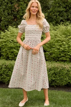 Sunday Best Dress in Linear Poppy Woodblock