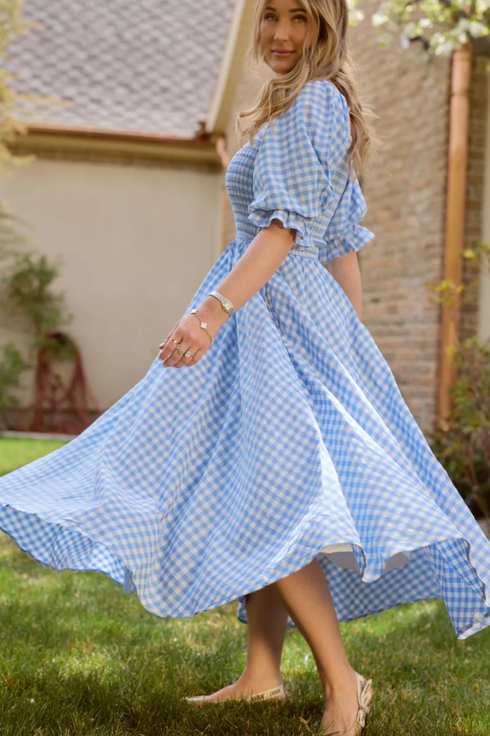 Teagan Dress in Blue Gingham