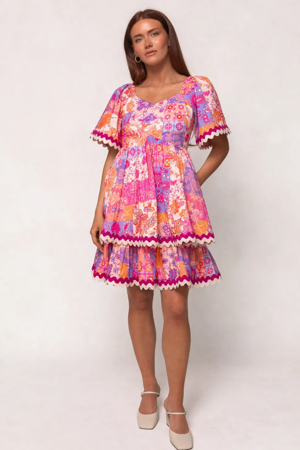 Tessa Dress in Pink Floral Tile