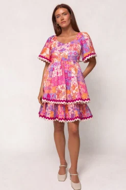 Tessa Dress in Pink Floral Tile