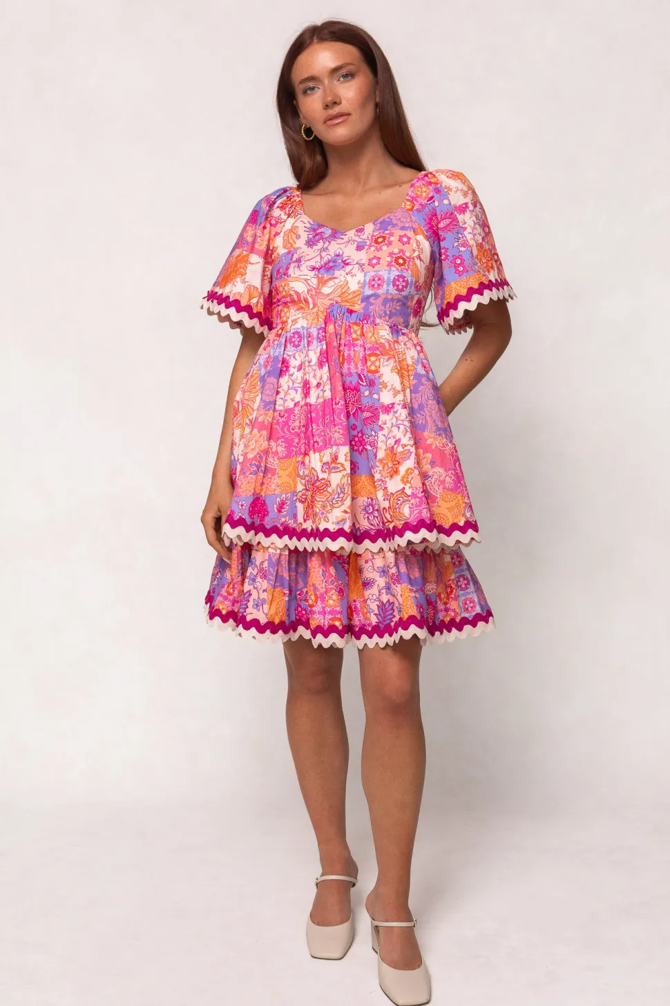Tessa Dress in Pink Floral Tile