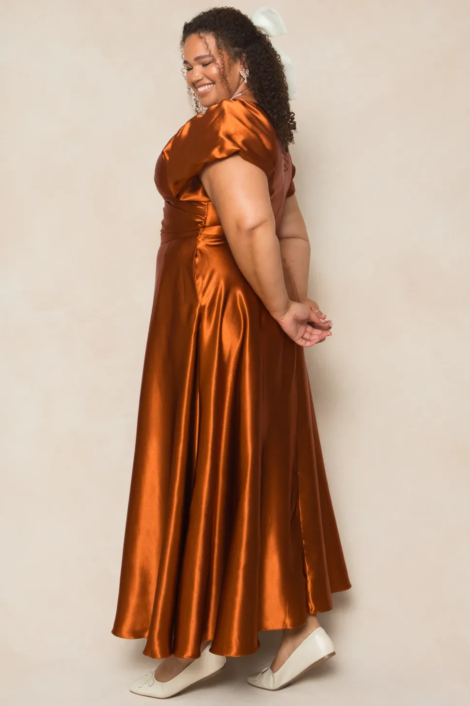 Tessie Dress in Amber Satin