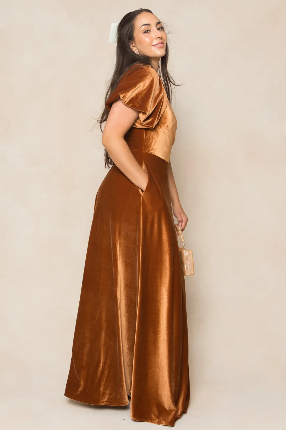Tessie Dress in Amber Velvet