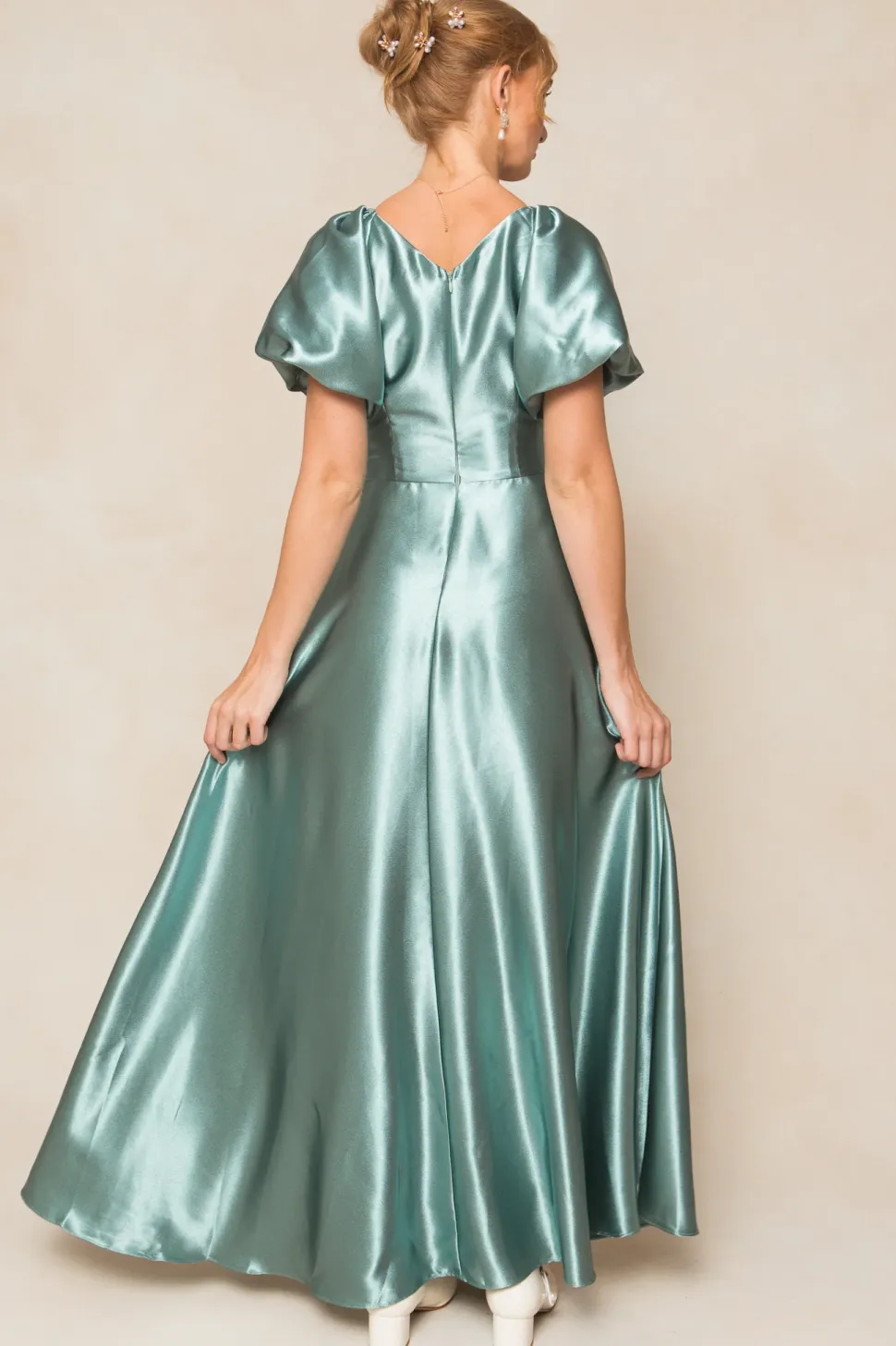 Tessie Dress in Seaglass Satin
