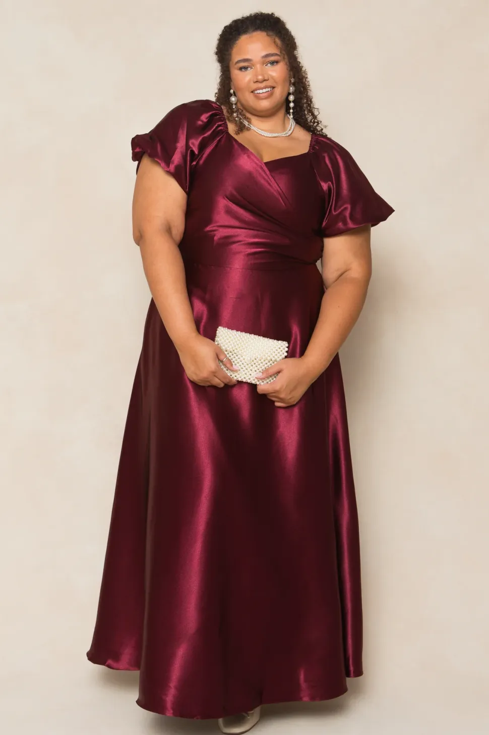Tessie Dress in Wine Satin