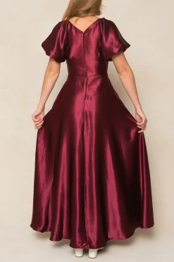 Tessie Dress in Wine Satin