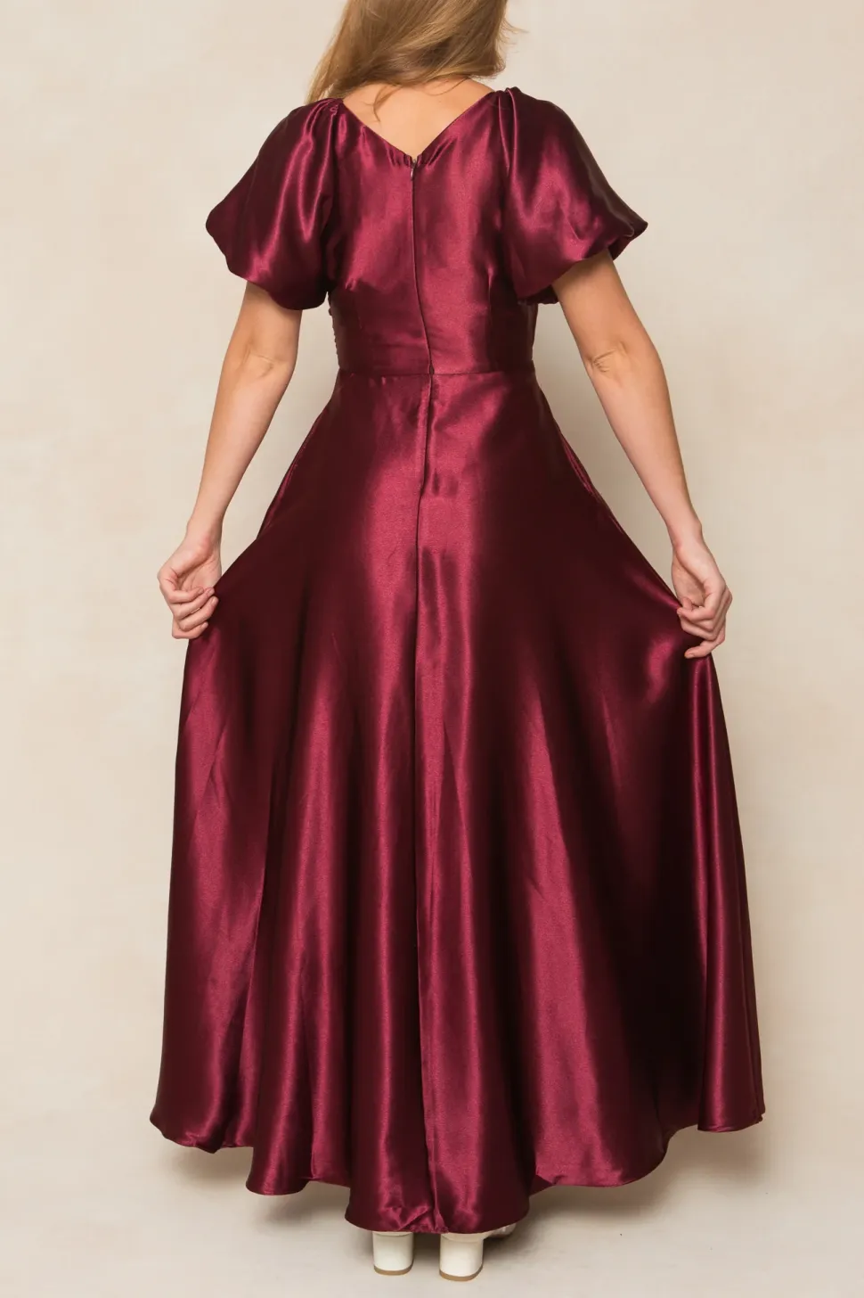 Tessie Dress in Wine Satin