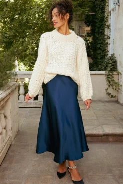 Tiff Skirt in Navy Satin