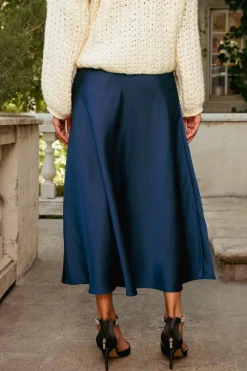 Tiff Skirt in Navy Satin