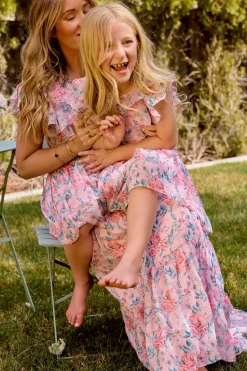Trixie Dress in Pink Sketched Flower Chiffon