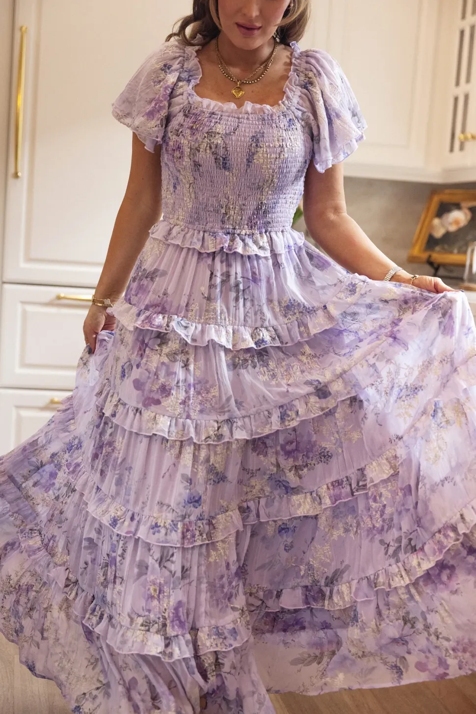 Winnie Dress in Lavender Aquarelle Fleur
