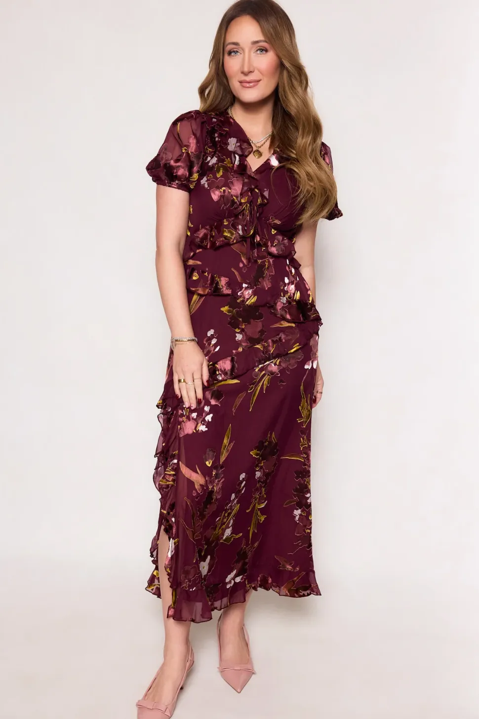 Zamora Dress in Burgundy Floral